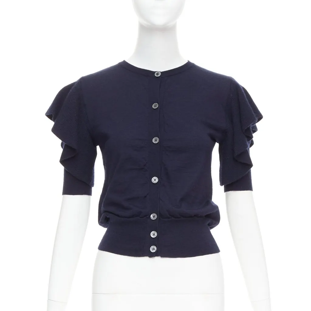 Viktor & Rolf Ruffle Sleeve Cardigan Navy Cashmere Very good - Front View