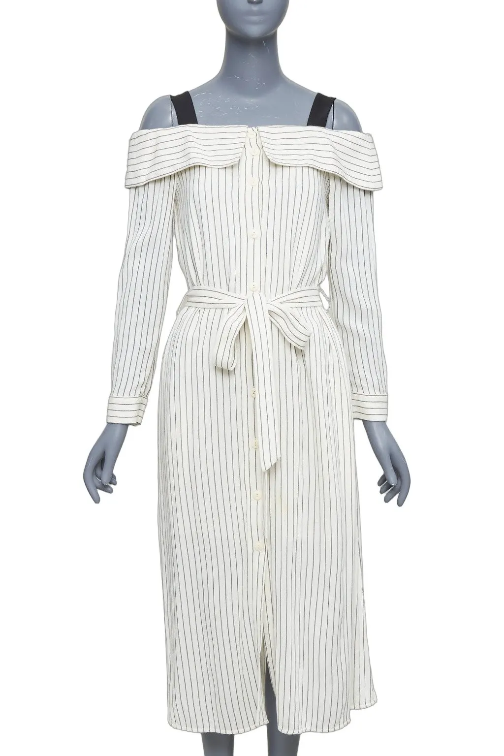 Tibi Pinstriped Tie Dress Ecru Viscose Fair - Front View