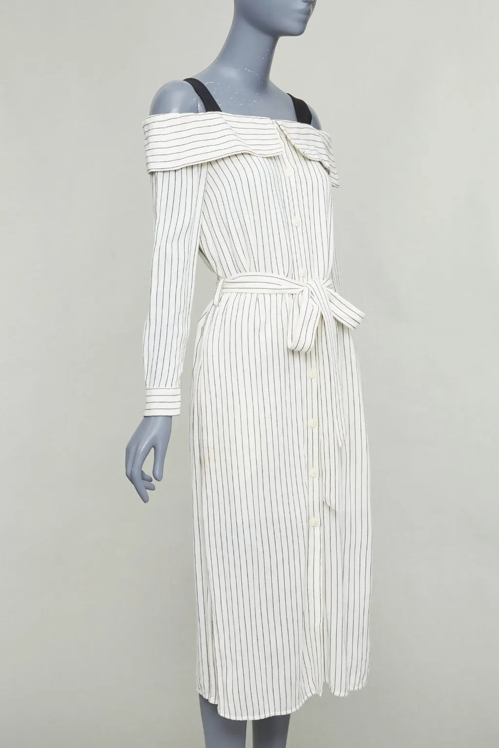 Tibi Pinstriped Tie Dress Ecru Viscose Fair - Inside View