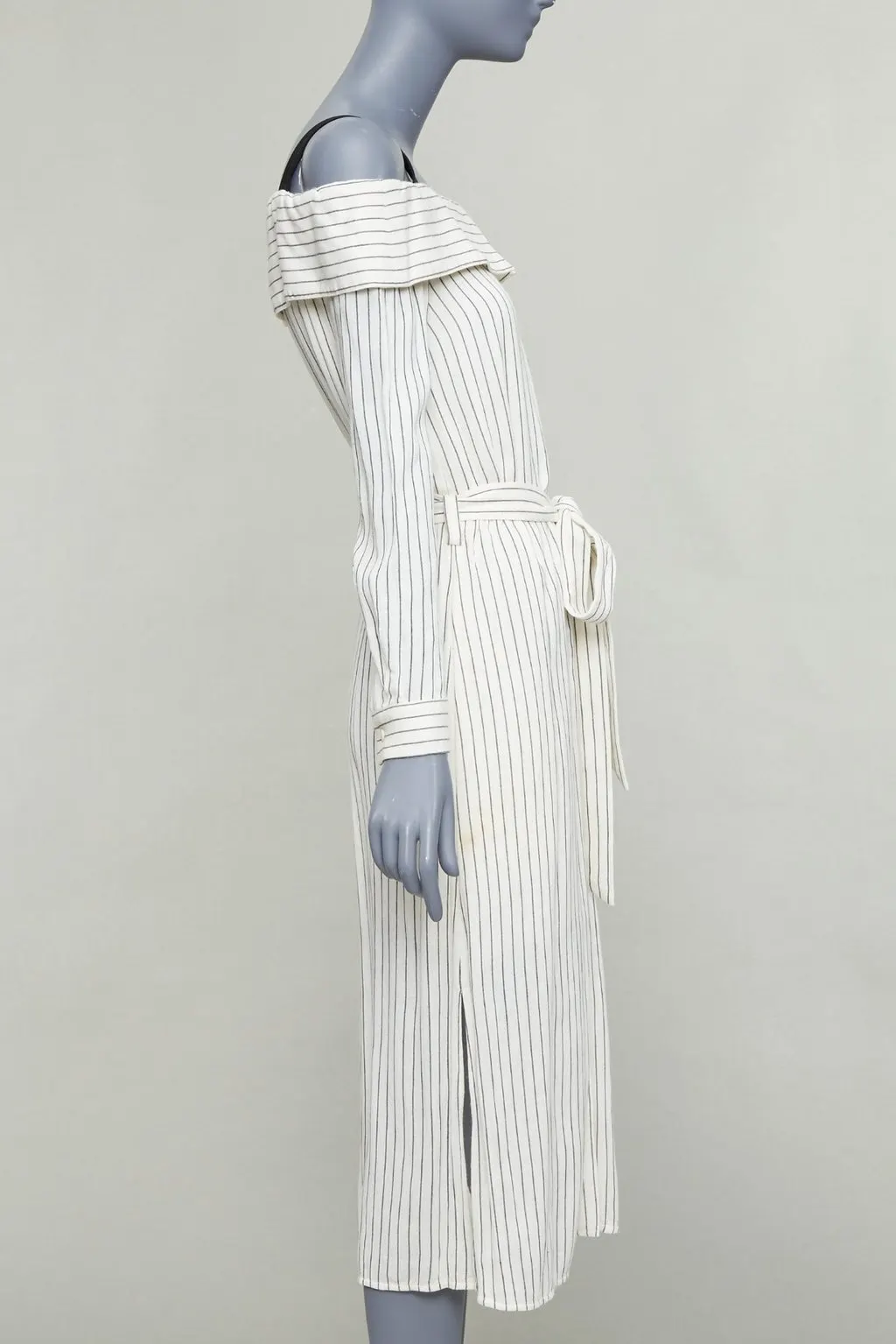 Tibi Pinstriped Tie Dress Ecru Viscose Fair - Model View