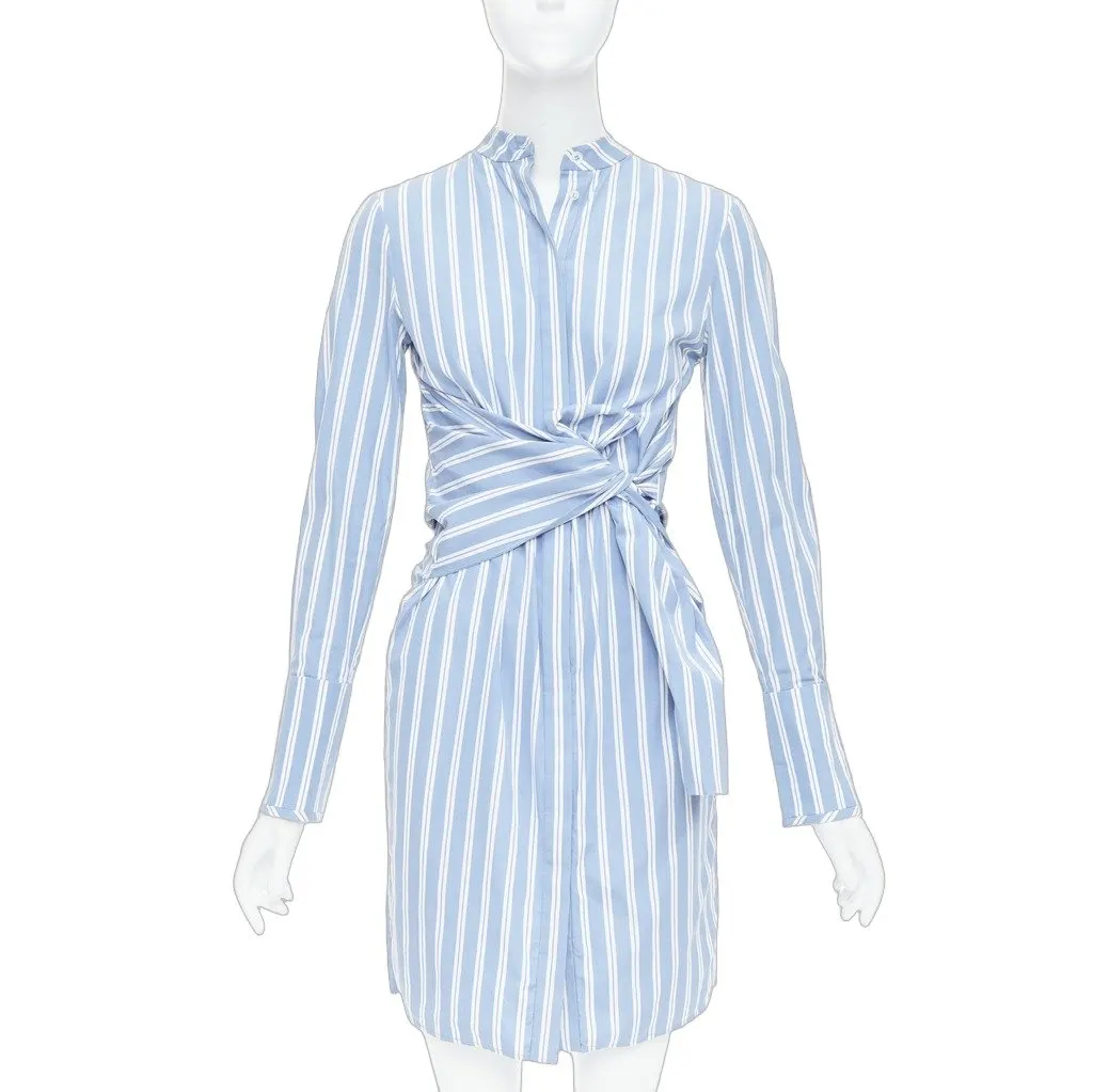 VICTORIA, VICTORIA BECKHAM Striped Shirt Dress Blue Cotton Fair - Front View