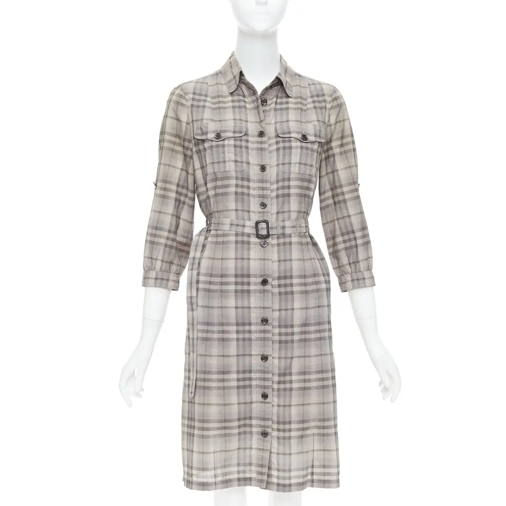Burberry Cowhide Shirt Dress Beige Cotton Good - Front View