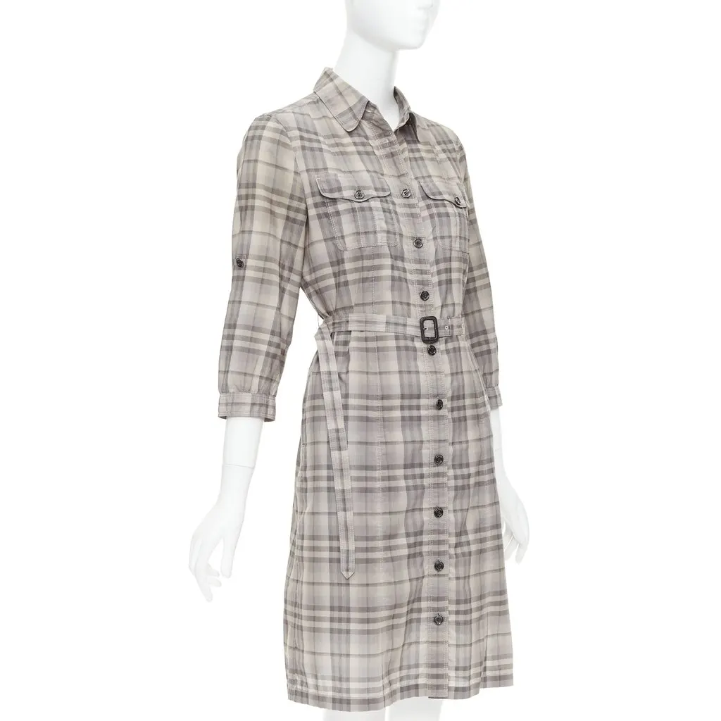 Burberry Cowhide Shirt Dress Beige Cotton Good - Inside View