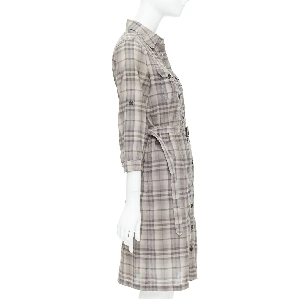 Burberry Cowhide Shirt Dress Beige Cotton Good - Model View
