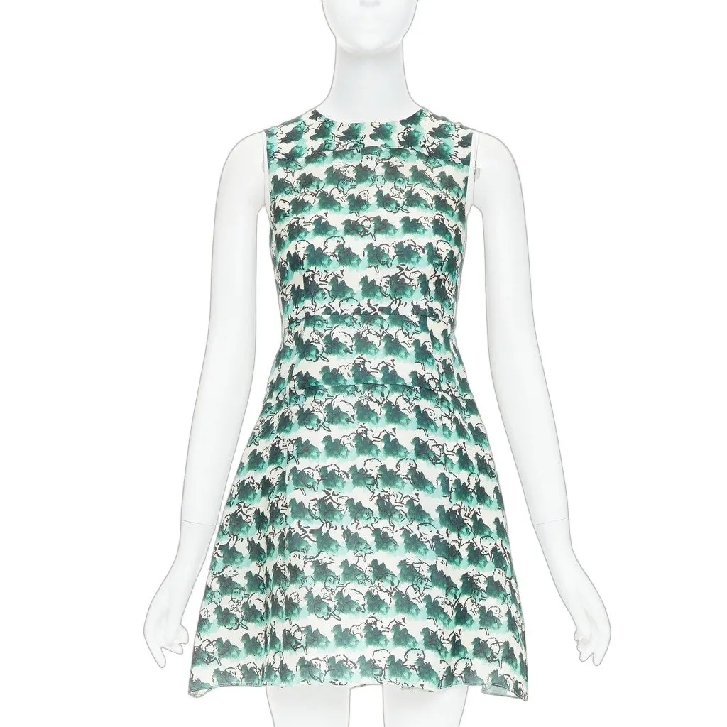 Tanya Taylor Abstract A-line Dress Green Silk Good - Front View