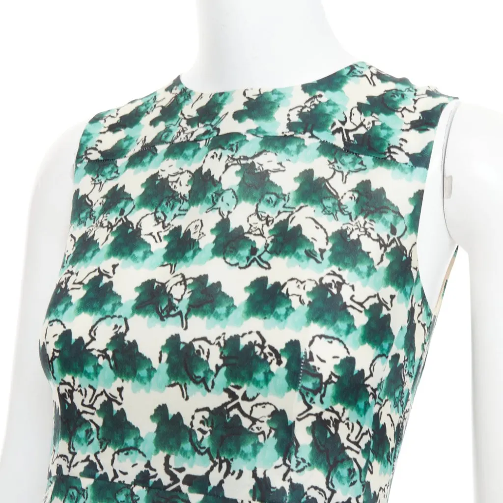 Tanya Taylor Abstract A-line Dress Green Silk Good - Back View