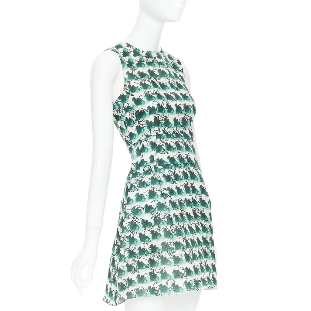 Tanya Taylor Abstract A-line Dress Green Silk Good - Inside View