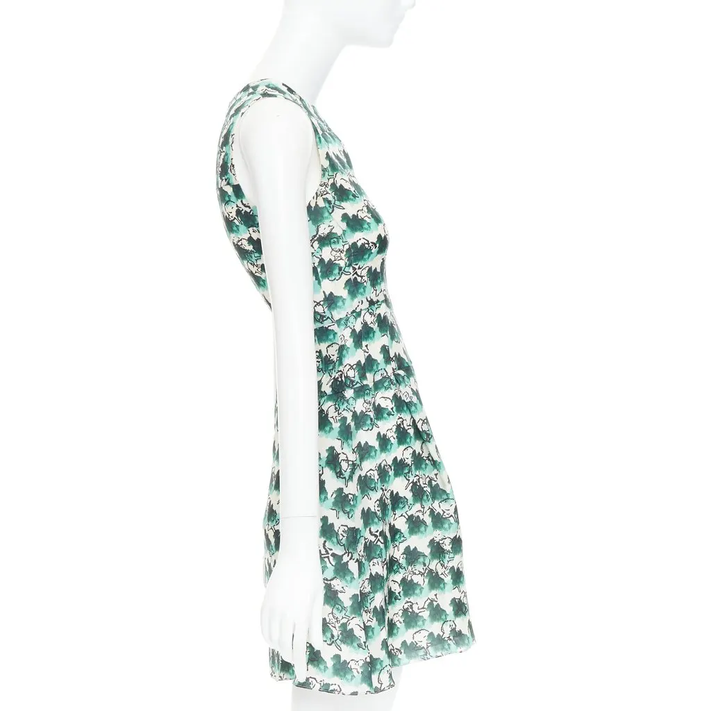 Tanya Taylor Abstract A-line Dress Green Silk Good - Model View