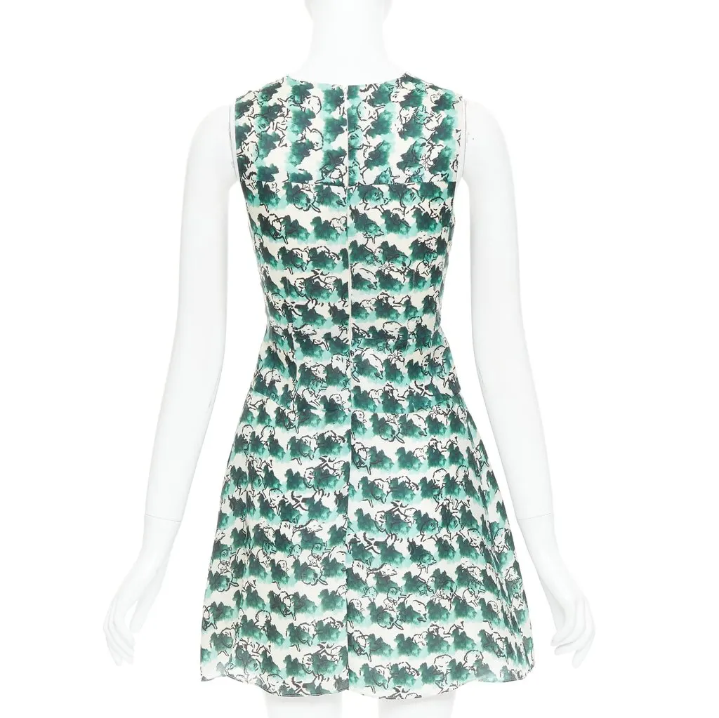 Tanya Taylor Abstract A-line Dress Green Silk Good - Box View