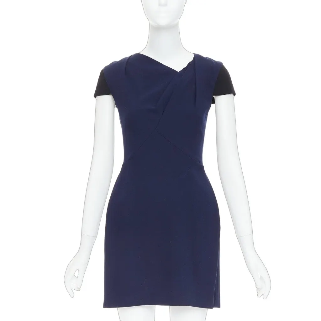Roland Mouret Asymmetric Shift Dress Black Wool Fair - Front View