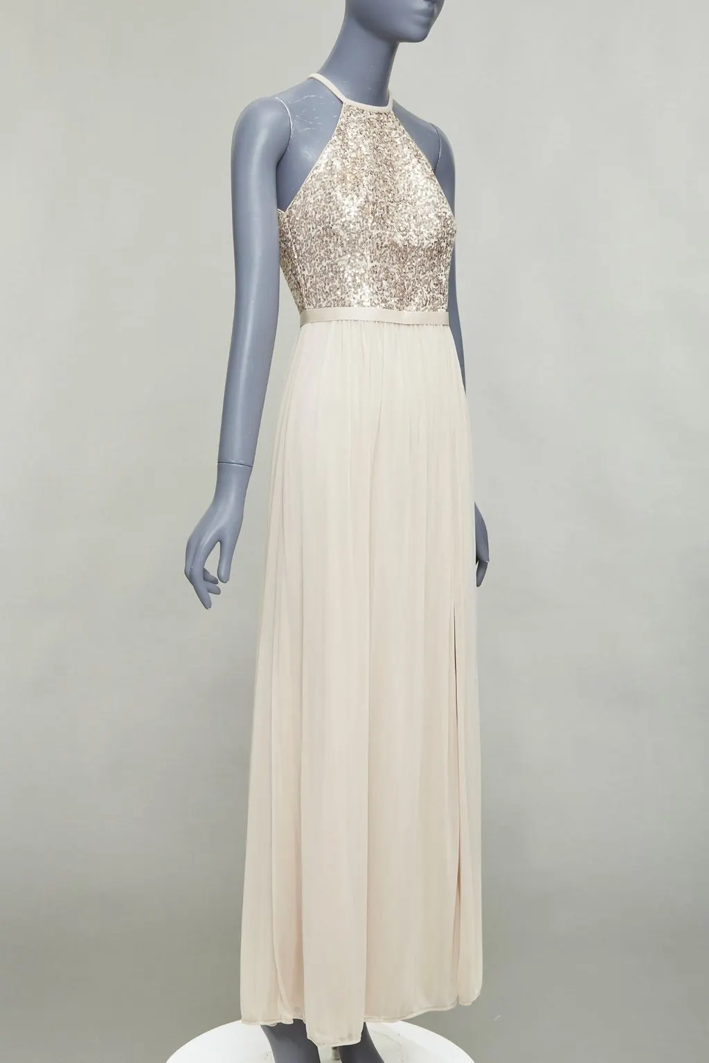 David's Bridal Sequin Goddess Dress Gold Polyester Good - Inside View