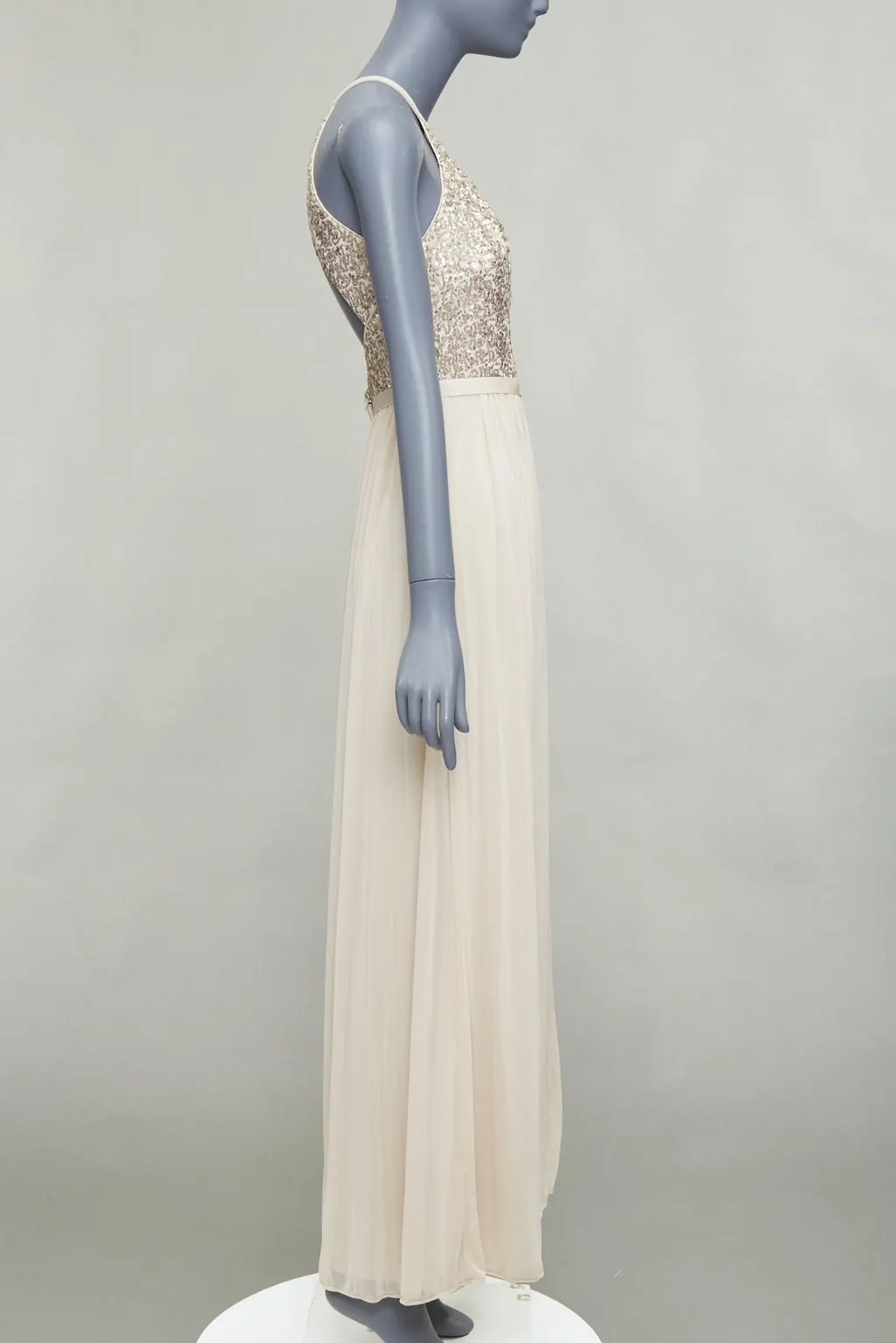 David's Bridal Sequin Goddess Dress Gold Polyester Good - Model View