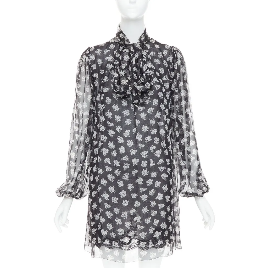 Dolce & Gabbana Floral Sheer Dress Black Silk Fair - Front View