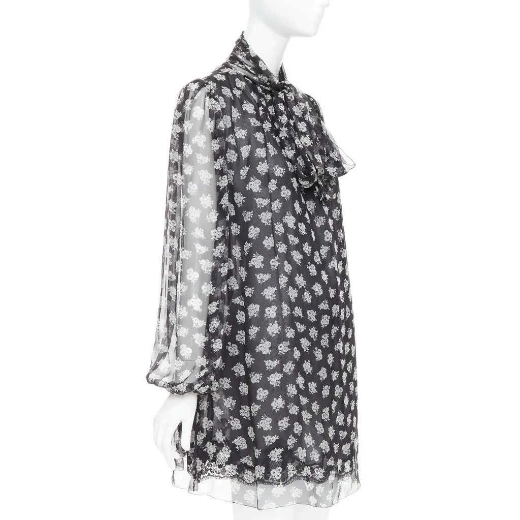 Dolce & Gabbana Floral Sheer Dress Black Silk Fair - Inside View