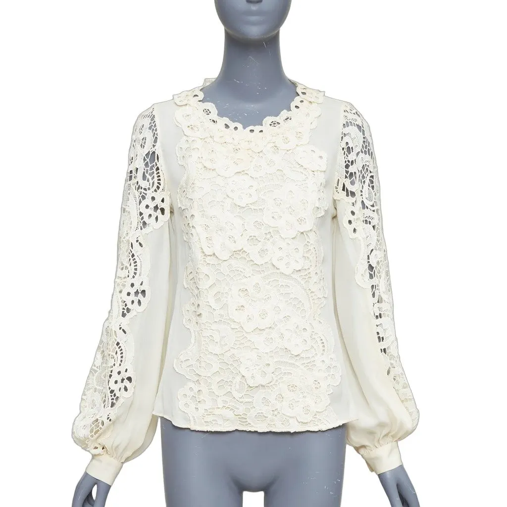 Oscar de la Renta Floral Lace Blouse