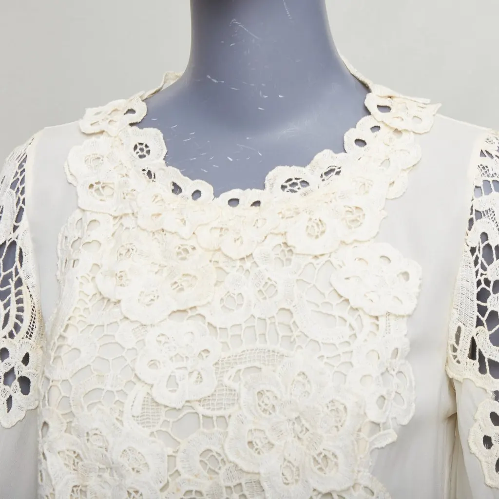 Oscar de la Renta Floral Lace Blouse Ecru Silk Fair - Back View