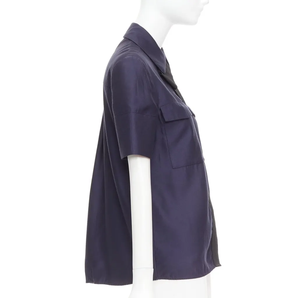 VICTORIA, VICTORIA BECKHAM Boxy Utility Shirt Navy Viscose Very good - Model View
