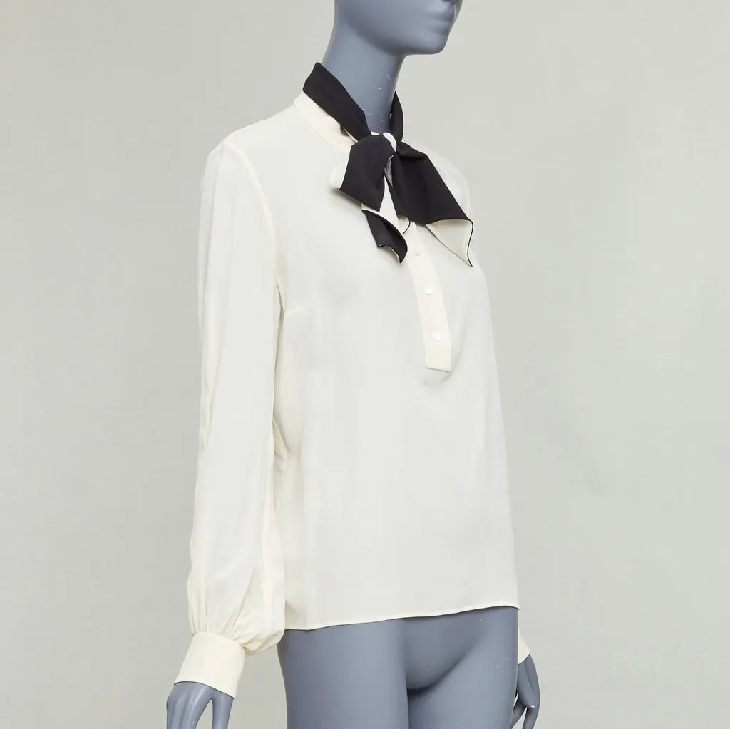 Lanvin Contrast Tie Blouse Ecru Silk Fair - Inside View