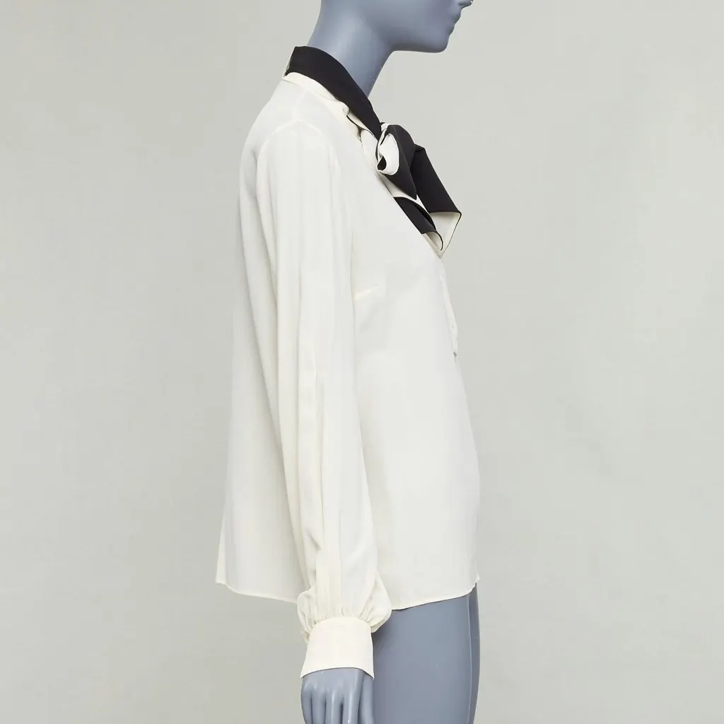 Lanvin Contrast Tie Blouse Ecru Silk Fair - Model View