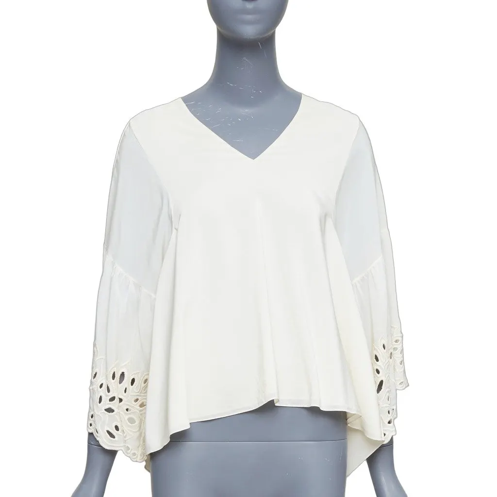 Chloé Eyelet Trim Blouse Ecru Silk Good - Front View