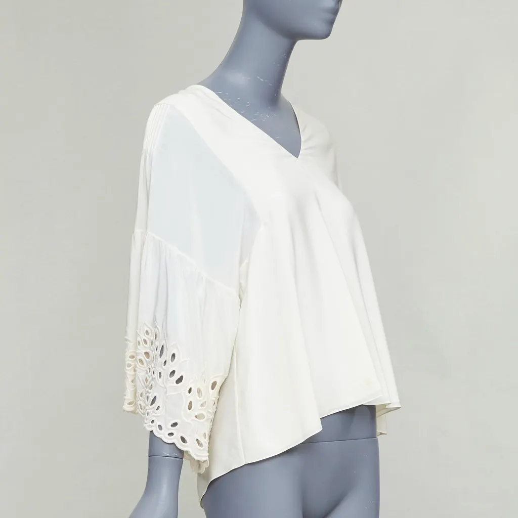 Chloé Eyelet Trim Blouse Ecru Silk Good - Inside View