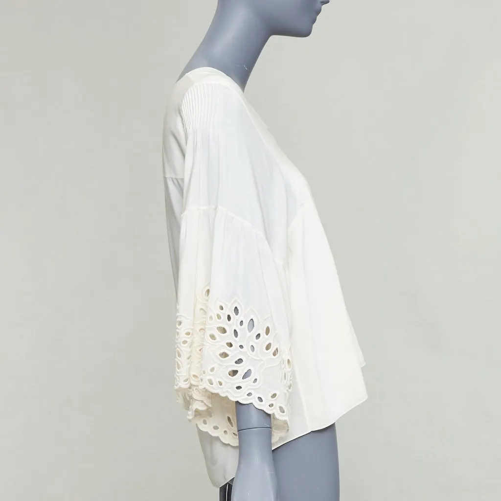 Chloé Eyelet Trim Blouse Ecru Silk Good - Model View