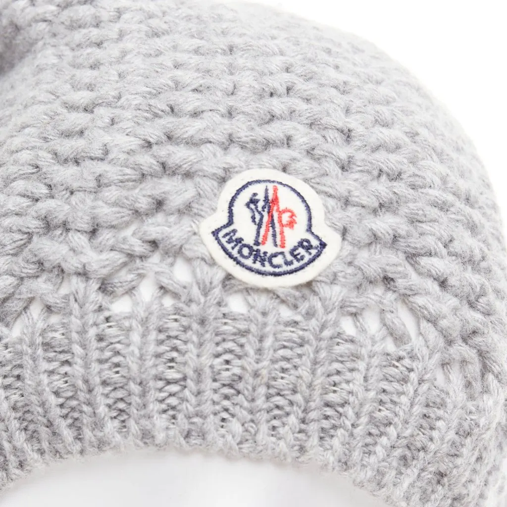 Moncler Fur Pom Knit Beanie Grey Very good - Back View