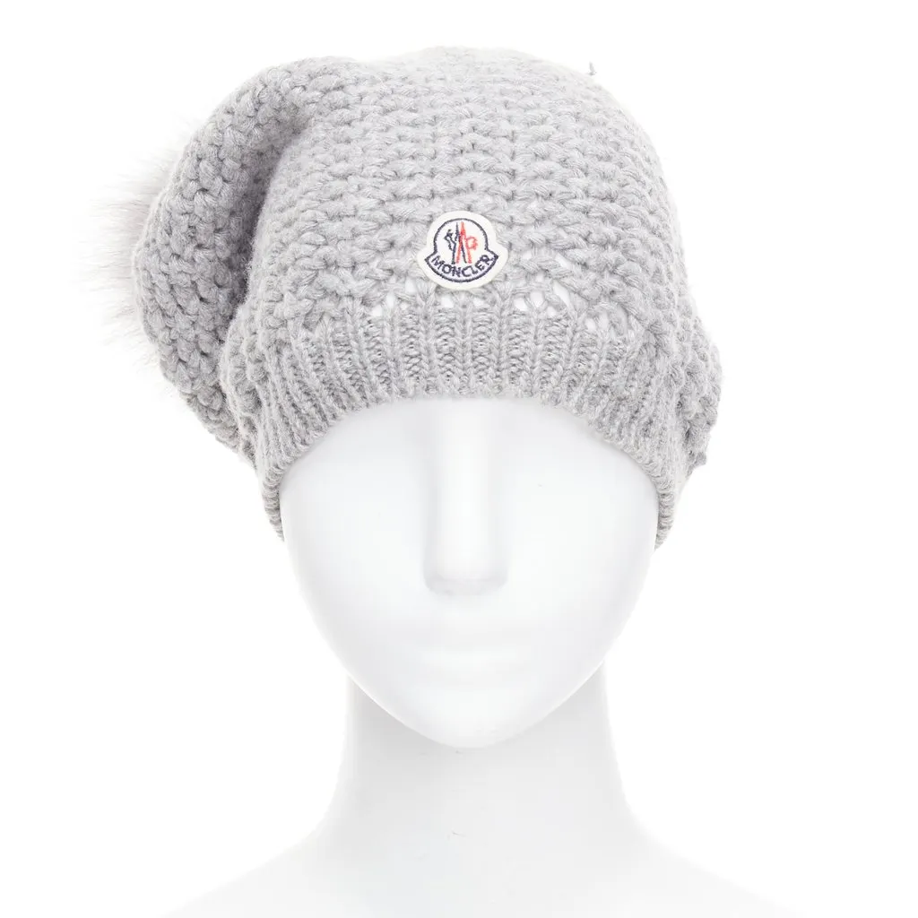 Moncler Fur Pom Knit Beanie Grey Very good - Inside View