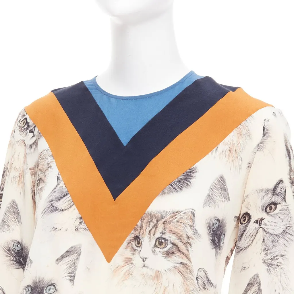Stella McCartney Cat Print Blouse Beige Silk Good - Back View