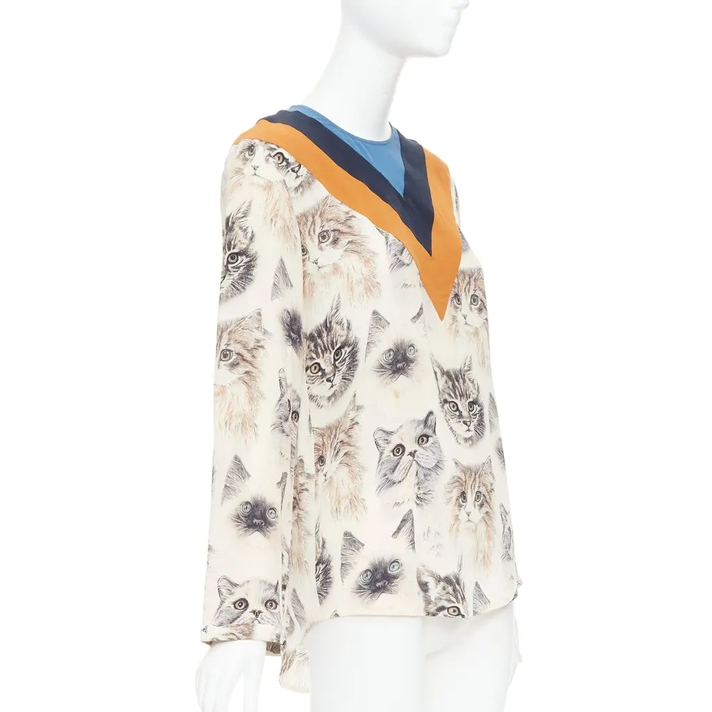 Stella McCartney Cat Print Blouse Beige Silk Good - Inside View