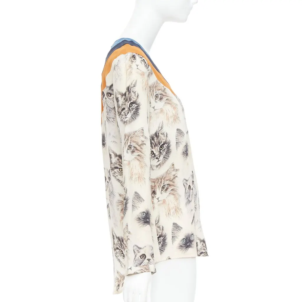 Stella McCartney Cat Print Blouse Beige Silk Good - Model View