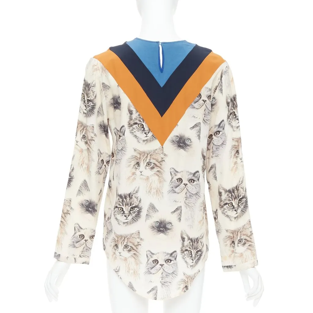 Stella McCartney Cat Print Blouse Beige Silk Good - Box View