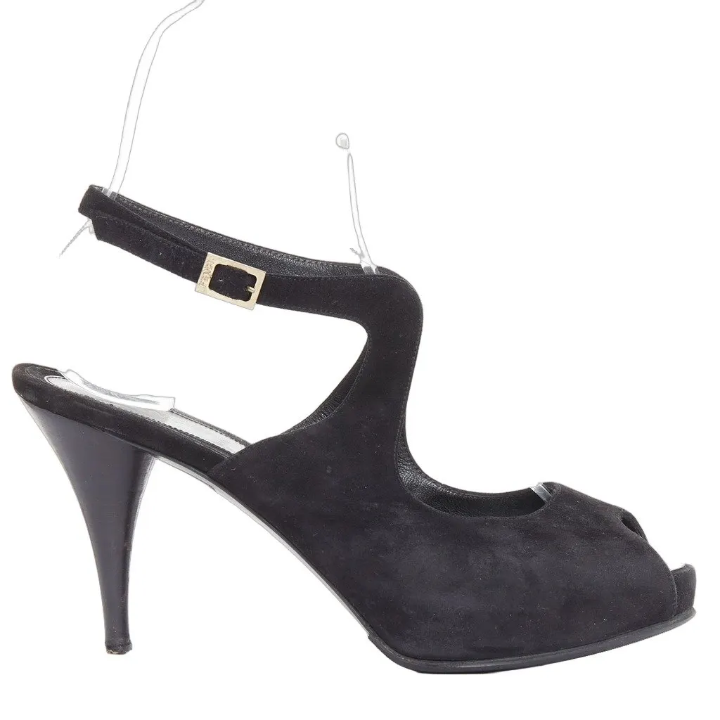 Fendi Gold Buckle Pumps Black Suede Fair - Front View