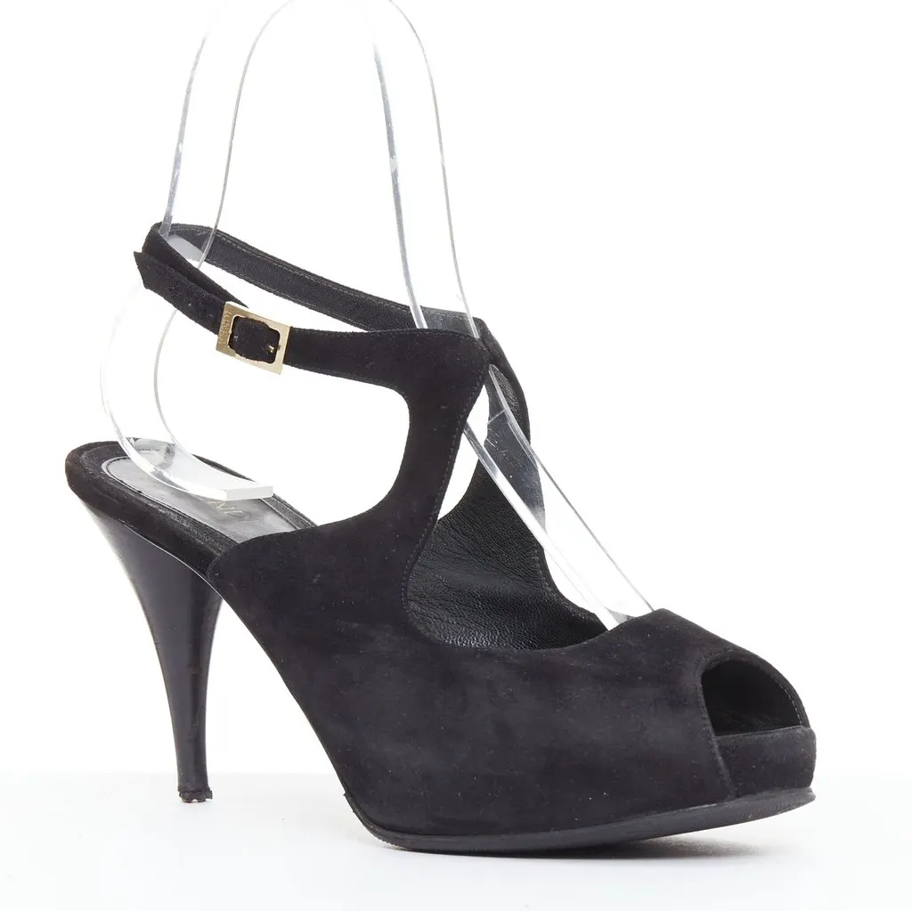 Fendi Gold Buckle Pumps Black Suede Fair - Back View