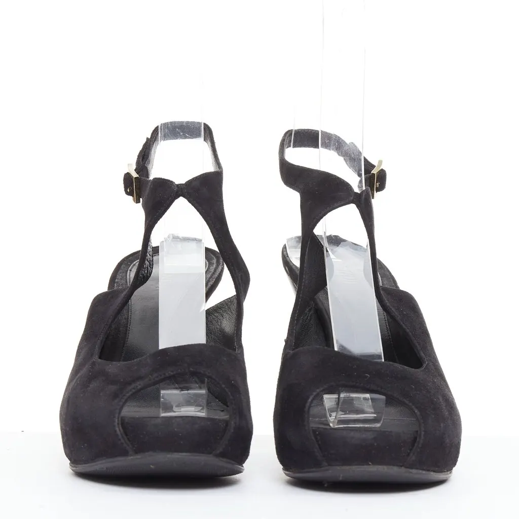 Fendi Gold Buckle Pumps Black Suede Fair - Inside View