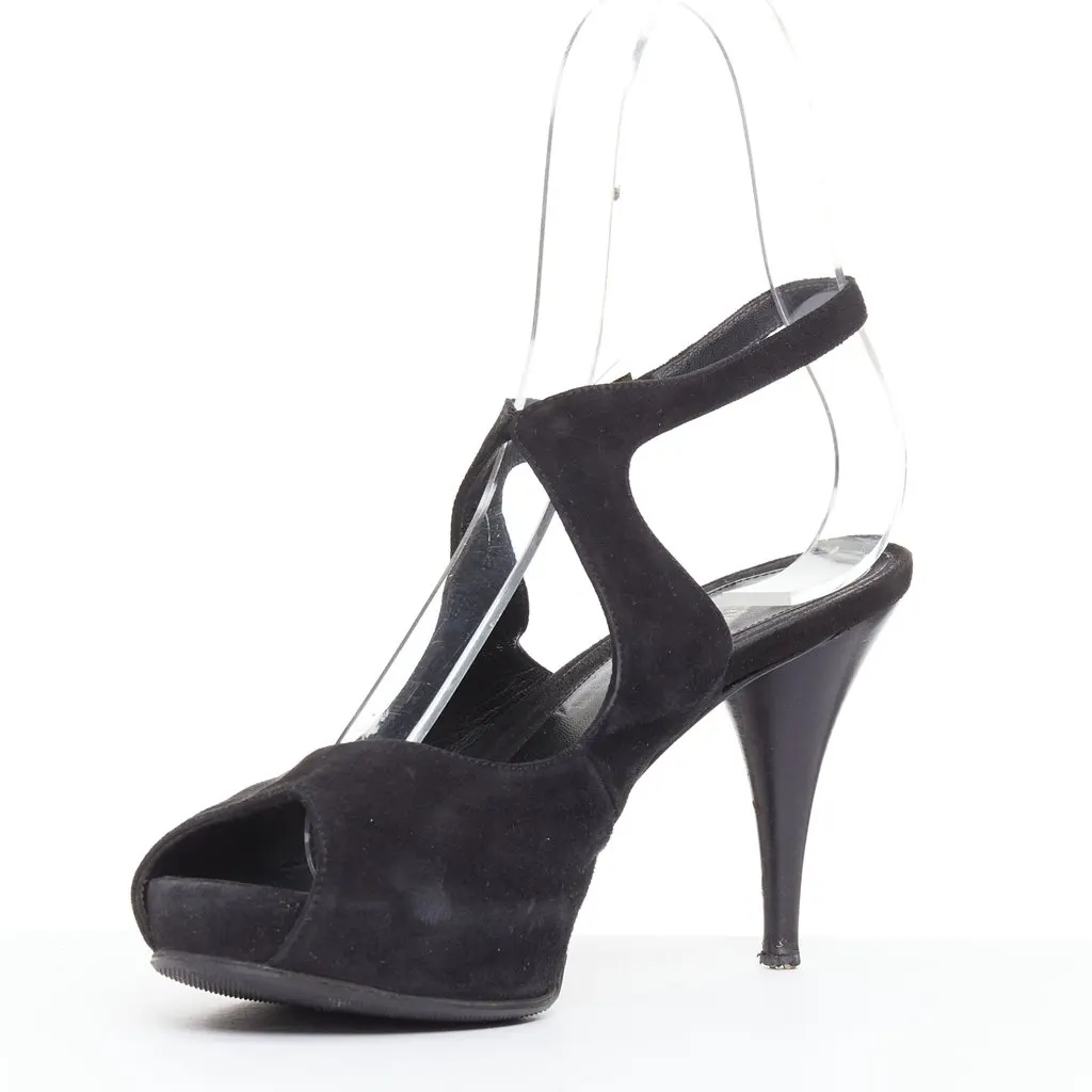 Fendi Gold Buckle Pumps Black Suede Fair - Model View