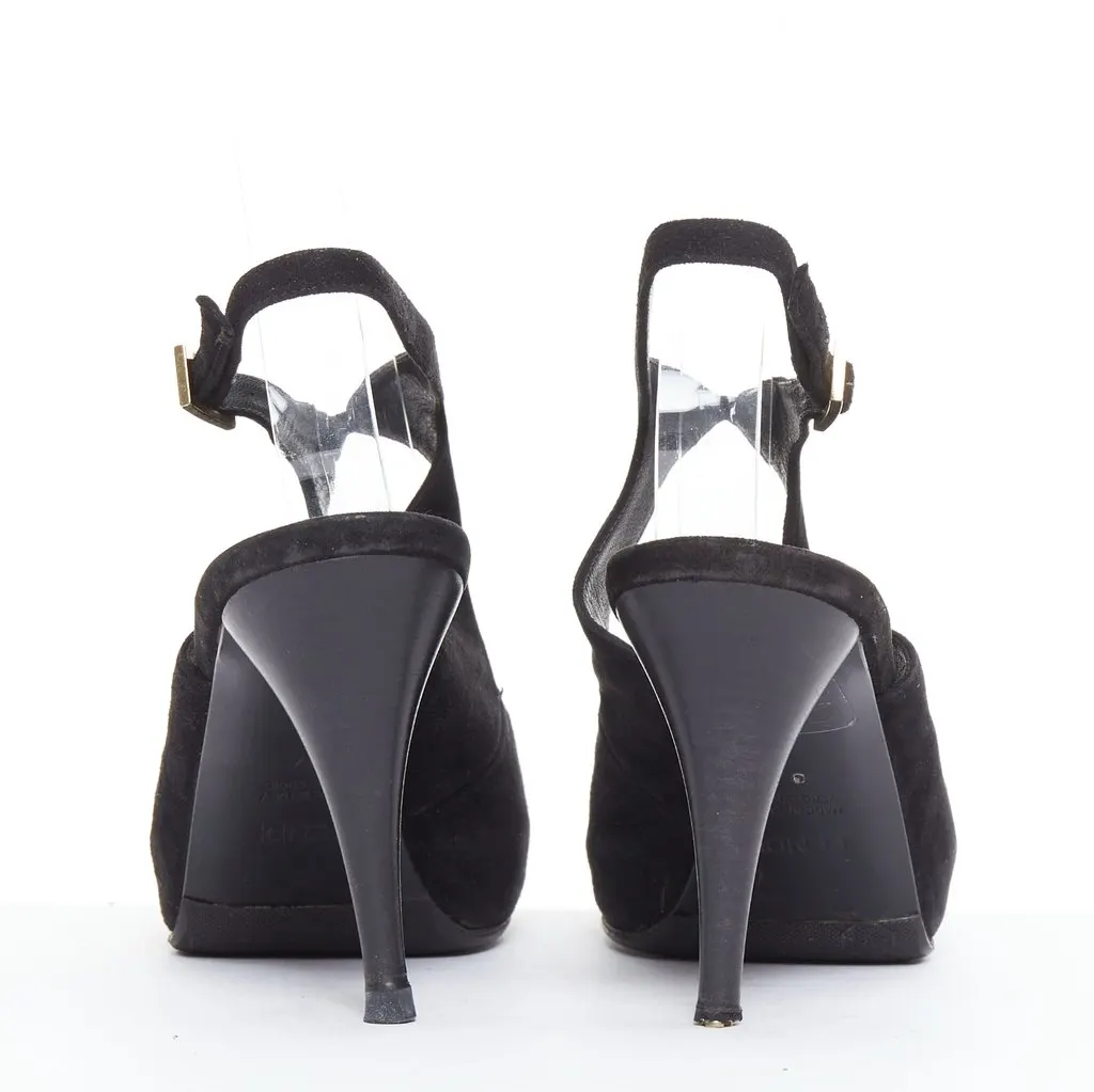 Fendi Gold Buckle Pumps Black Suede Fair - Box View