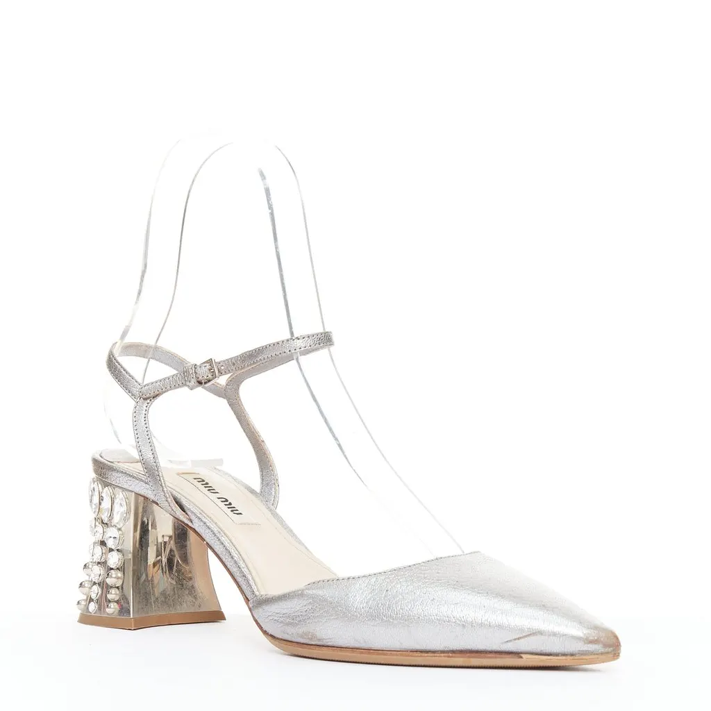Miu Miu Silver Leather Heels Silver Leather Fair - Back View