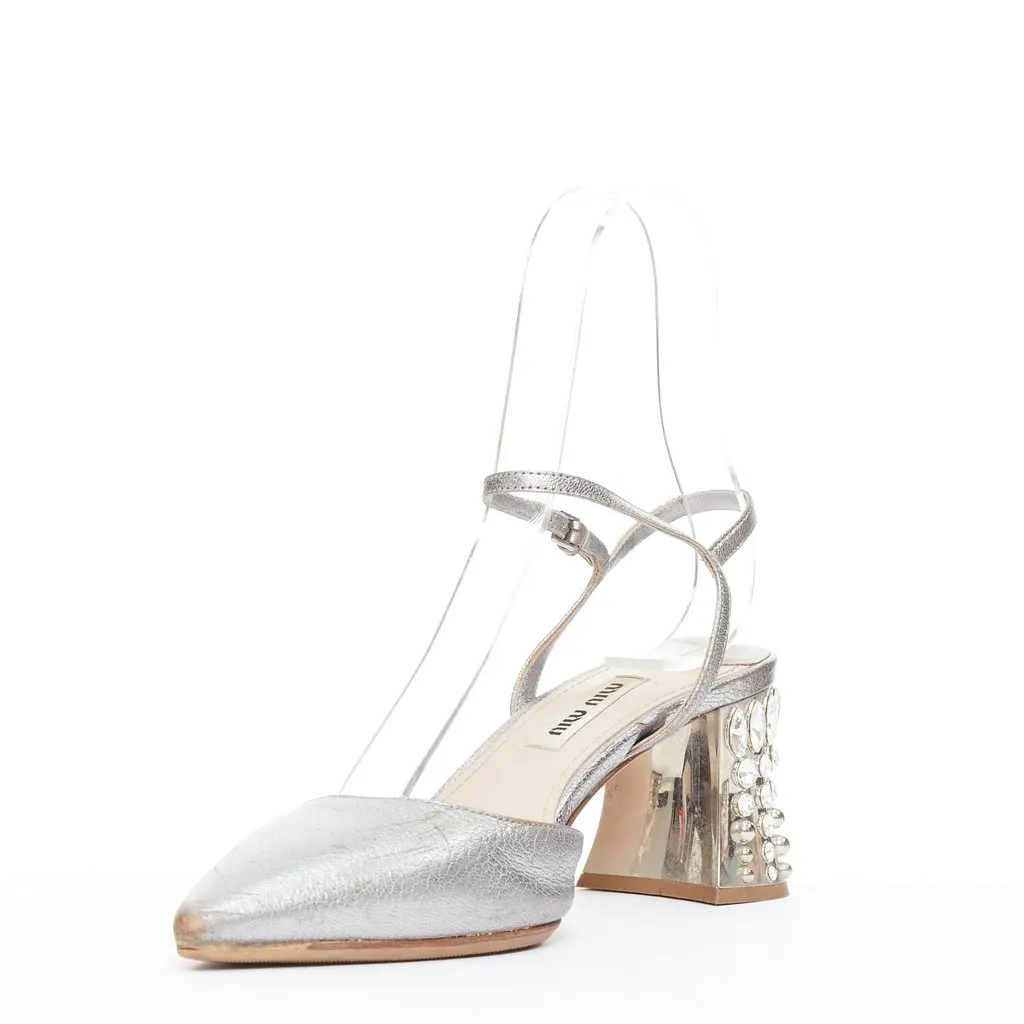 Miu Miu Silver Leather Heels Silver Leather Fair - Model View