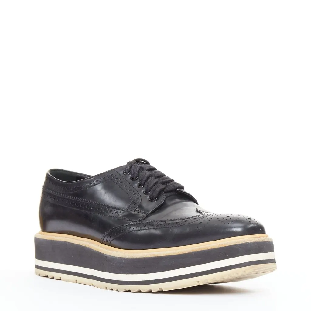 Prada Platform Brogue Oxfords Black Leather Good - Back View