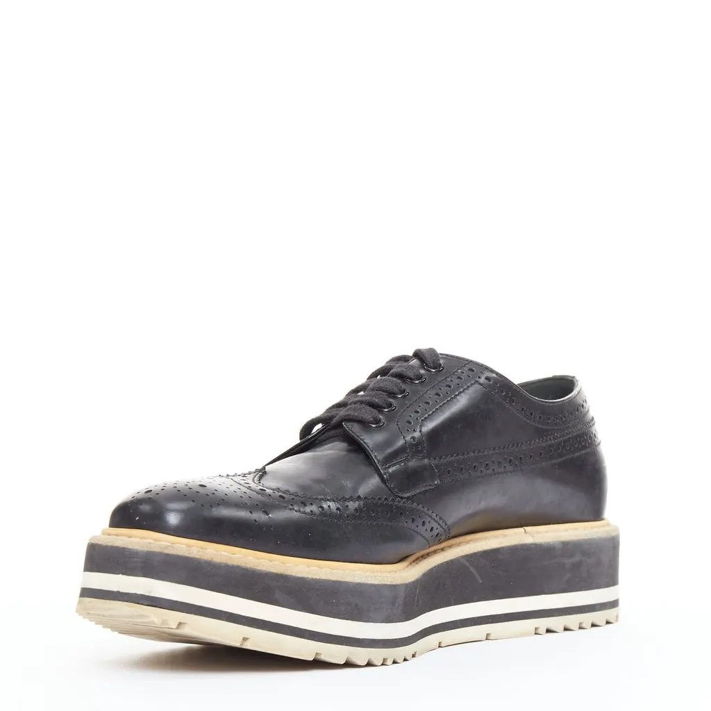 Prada Platform Brogue Oxfords Black Leather Good - Inside View