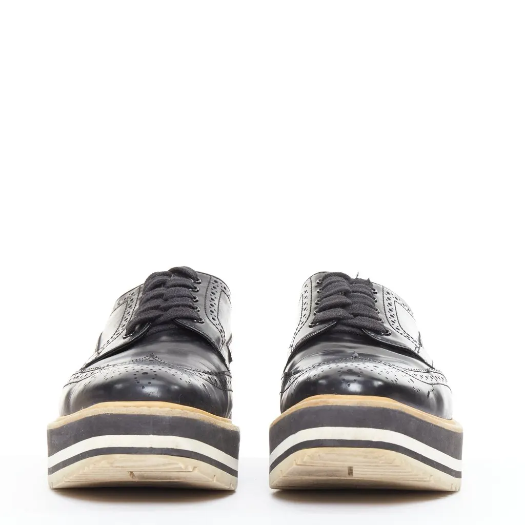 Prada Platform Brogue Oxfords Black Leather Good - Model View
