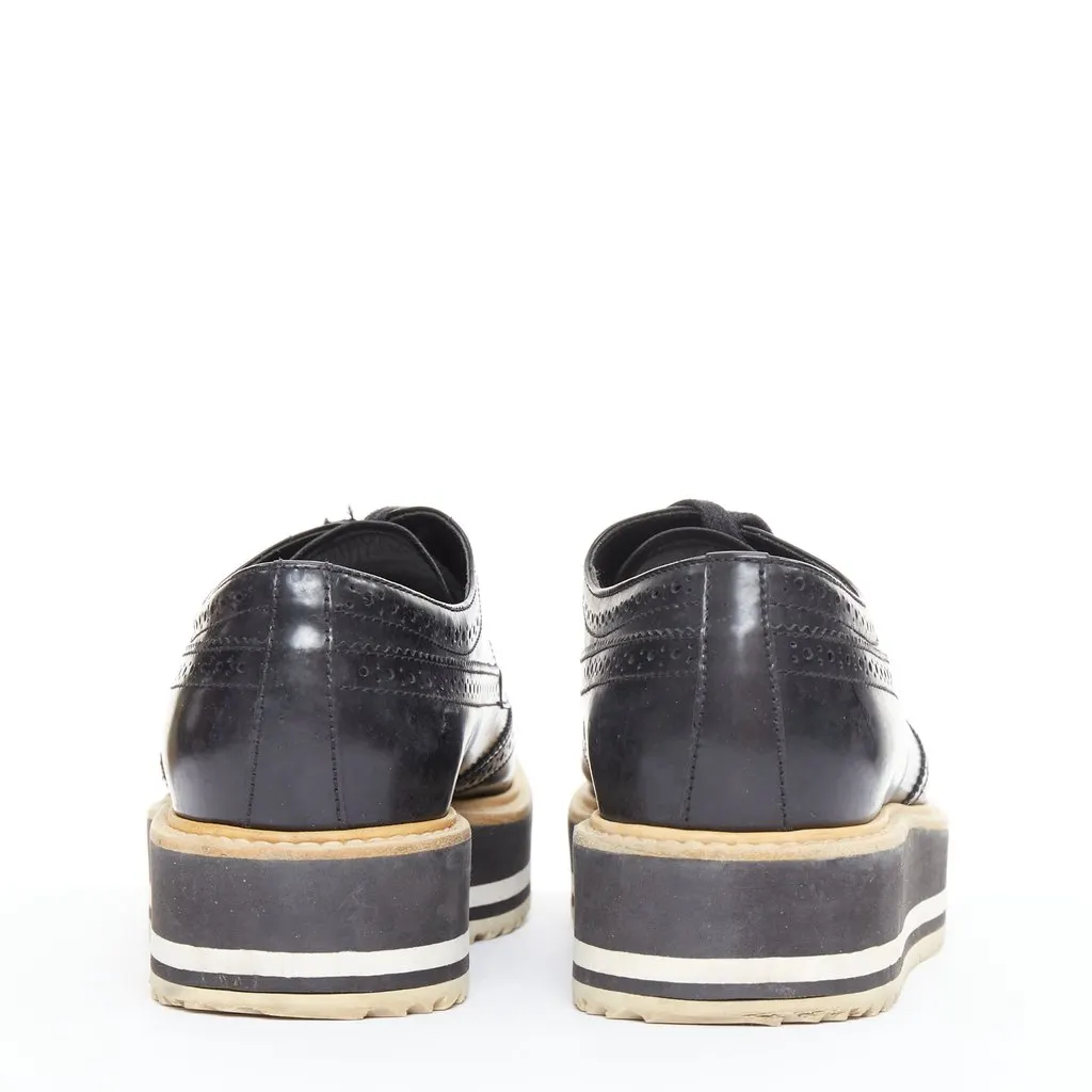 Prada Platform Brogue Oxfords Black Leather Good - Box View