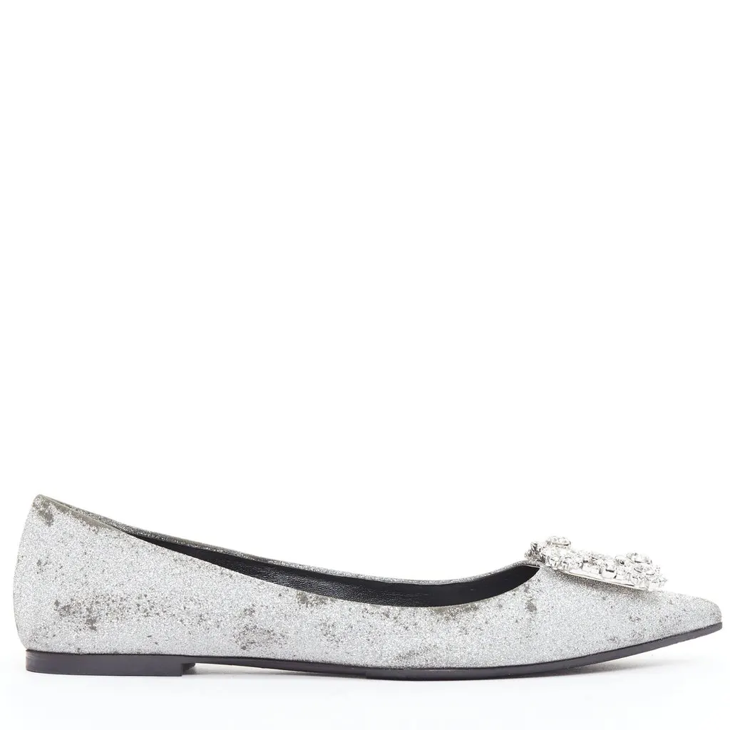 Roger Vivier Crystal Buckle Flats Silver Fair - Back View