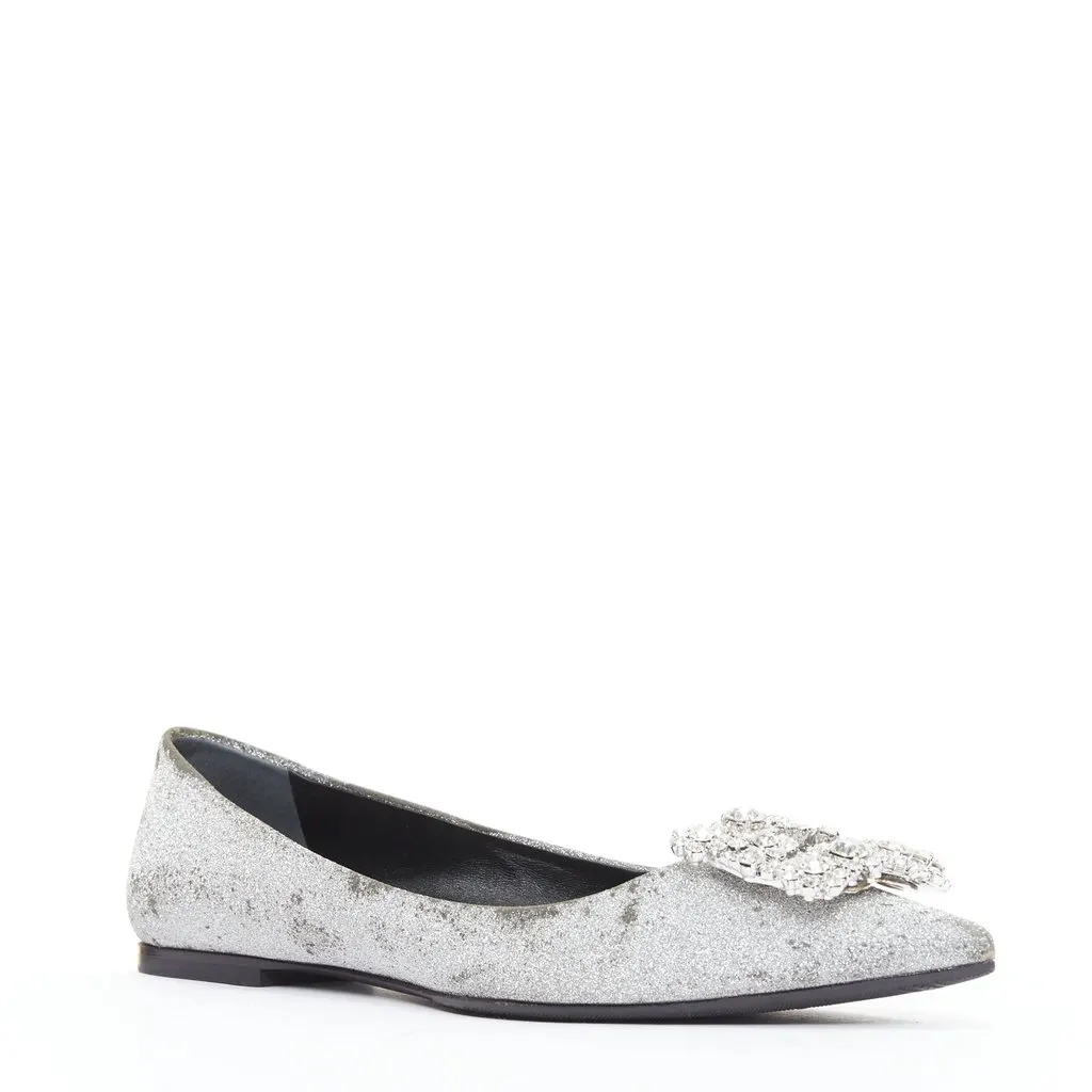 Roger Vivier Crystal Buckle Flats Silver Fair - Inside View