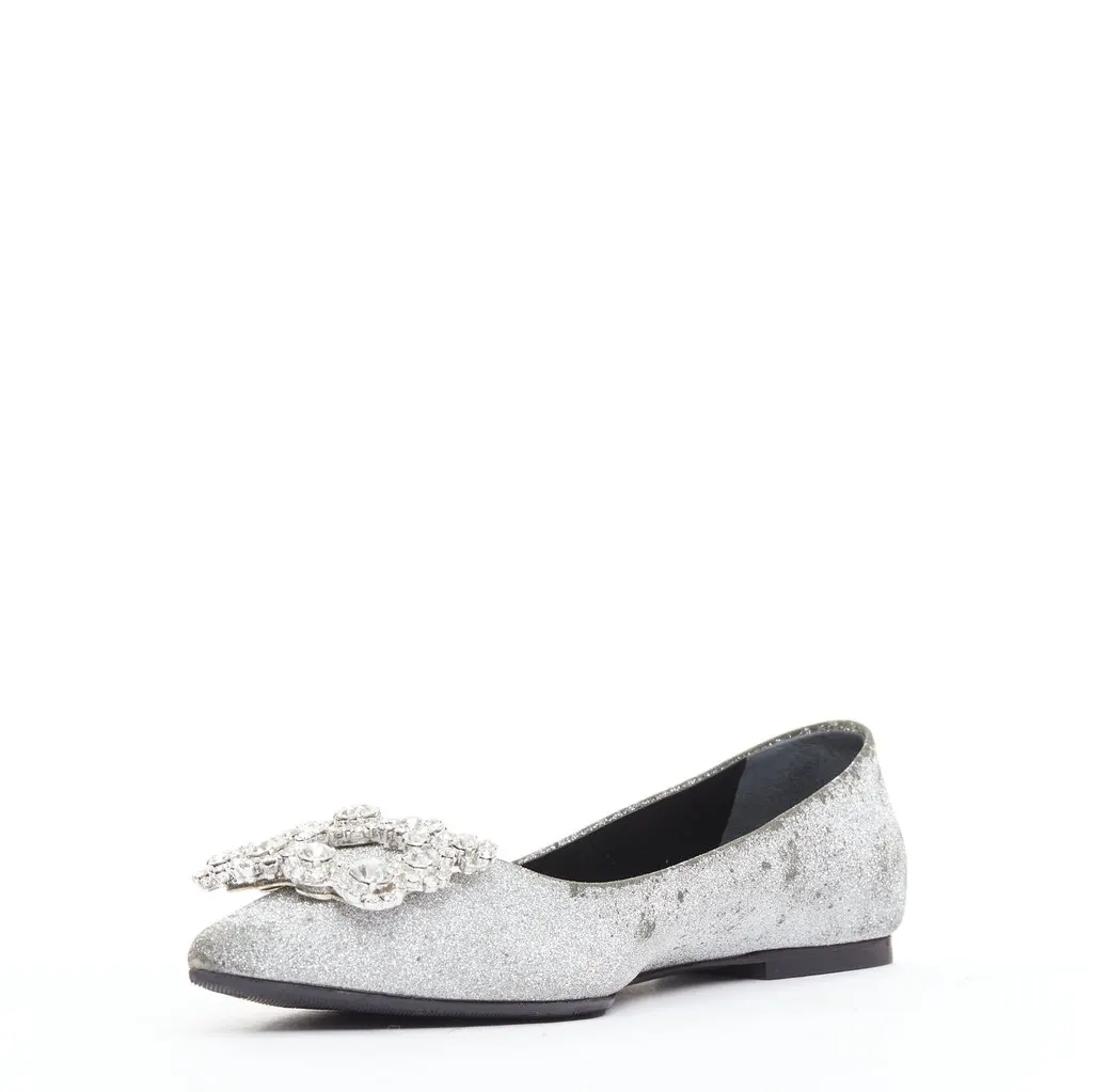 Roger Vivier Crystal Buckle Flats Silver Fair - Model View
