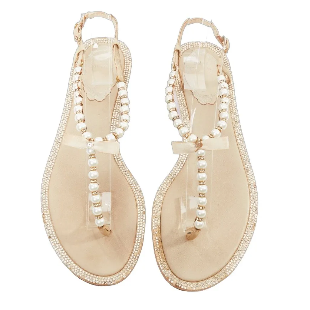 René Caovilla Beige Polyester Sandals Beige Polyester Good - Front View