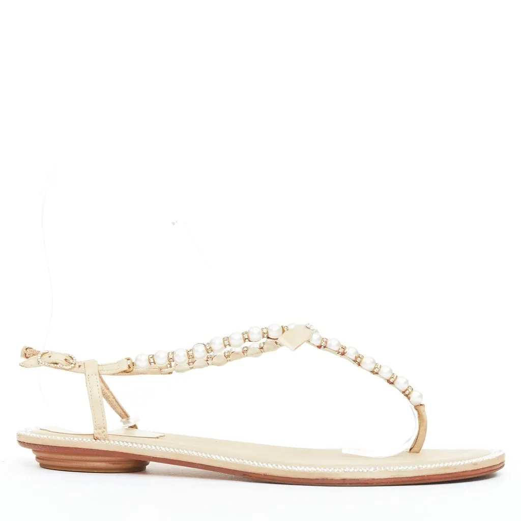 René Caovilla Beige Polyester Sandals Beige Polyester Good - Back View