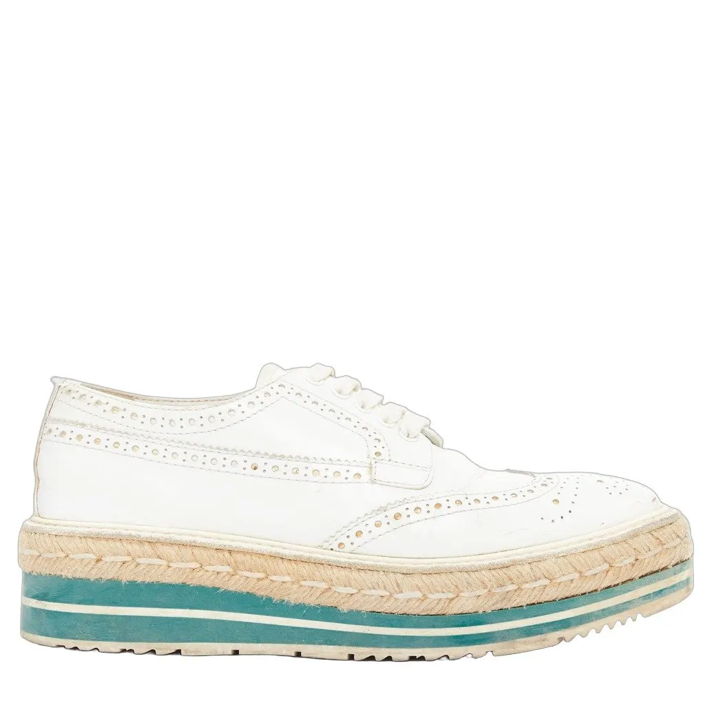 Prada Espadrille Brogue Oxfords White Leather Fair - Front View
