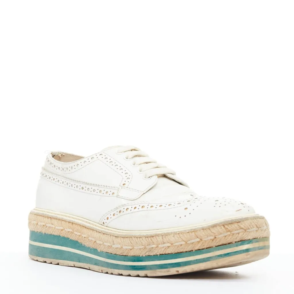 Prada Espadrille Brogue Oxfords White Leather Fair - Back View